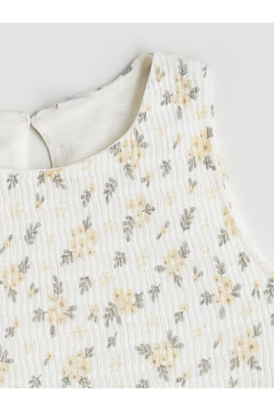 LC Waikiki Ecru Crew Neck Floral Girl's Undershirt