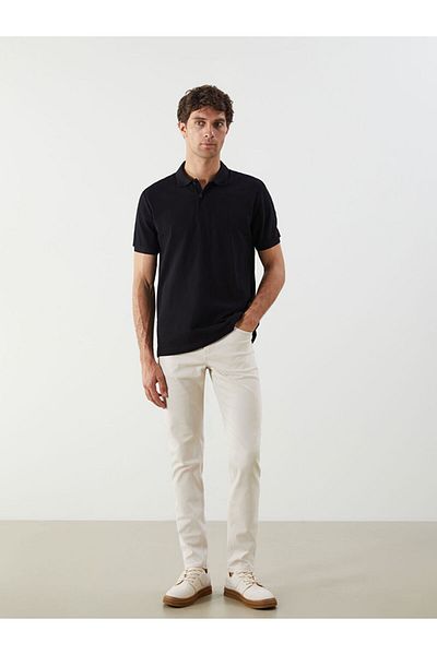 LC Waikiki New Black Polo Collar Short Sleeve Pique Men's T-Shirt