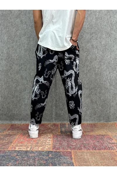 FıttingRoom Patterned Baggy Trousers with Elastic Waist