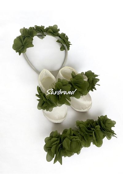 SavBrand Laser Floral Maternity Mother's Crown Bandana and Baby Booties