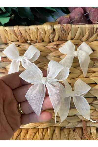 imzatasarım Plain Cream Linen Ribbon Ready Bow 15 Pieces