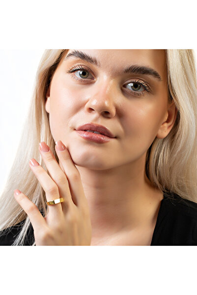 Tesbihane Modern Tasarım Altın Renk Ayarlanabilir Ölçü İsme Özel Harf Yazılı 925 Ayar Gümüş Kadın Tektaş Yüzük