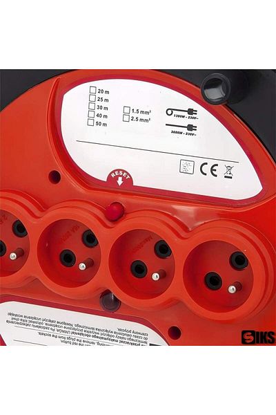SIKS Prelungitor cu 4 prize, rolă de cablu de 50 de metri, 3 x 2,5 mm, IP44, max. 16 A, 250 V - 1000 W