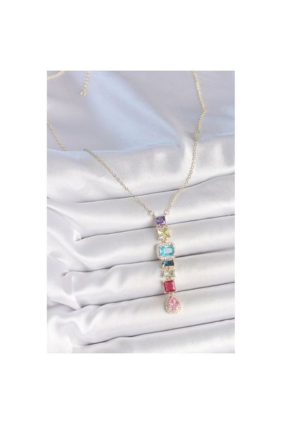 Skygo Gold Mixed Color Zircon Stone Y Brass Necklace - Tj-Bko10225