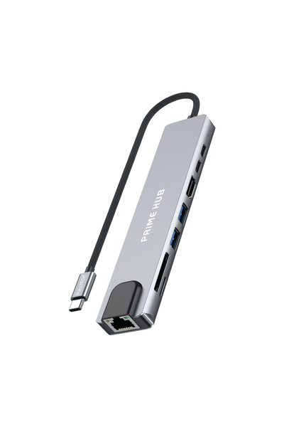 Fulltech FH21 8-in-1 USB-C Çoklayıcı | 4K HDMI, 100W PD, Gigabit Ethernet, SD/TF Kart Okuyucu, 2xUSB