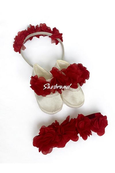 SavBrand Laser Floral Maternity Mother's Crown Bandana and Baby Booties