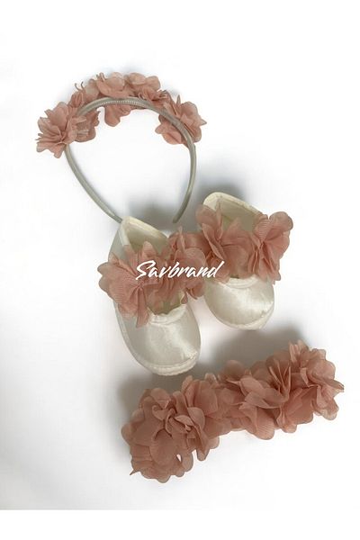 SavBrand Laser Floral Maternity Mother's Crown Bandana and Baby Booties