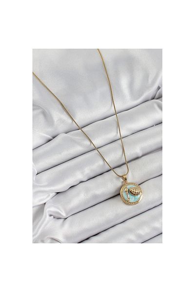 Skygo 316L Steel Chain Turquoise Enamel Artistic Portrait Oyster Model Gold Color Women's Necklace - Tj-Bko10269