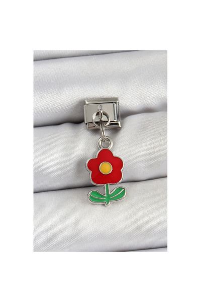 Skygo 316L Steel Dangle Red Daisy Model Silver Color Nomination Charm - Tj-Bc1466