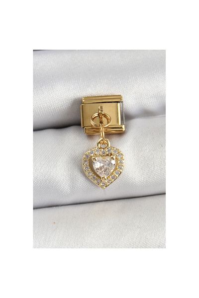 Skygo 316L Steel Dangle Zircon Stone Heart Model Gold Color Nomination Charm - Tj-Bc1442