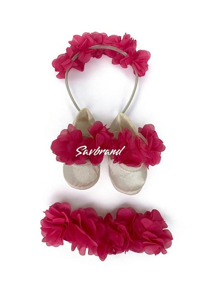 SavBrand Laser Floral Maternity Mother's Crown Bandana and Baby Booties