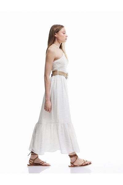 Koton New Season Belt Detail A-Line Halter Neck Viscose Long Halter Neck Dress