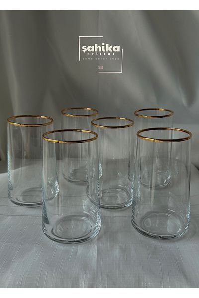 Şahika Kristal cama atılan imza Set of 6 Vera Gold Soft Drink Glasses