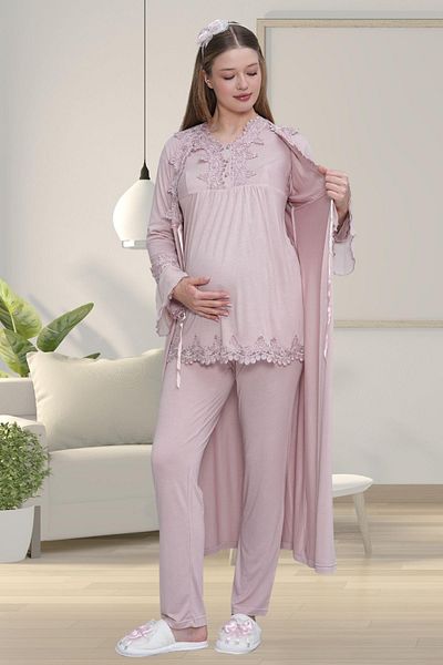 Mecit Pijama Mecit 1517 Dusty Rose Maternity Pajama Set with Dressing