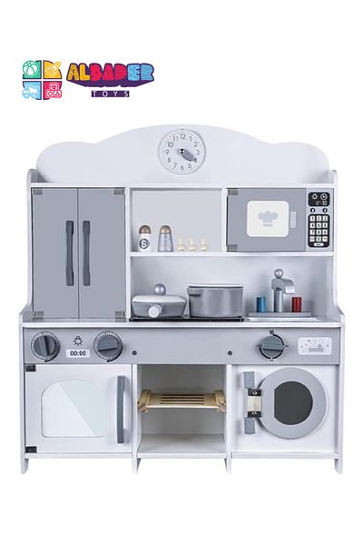 ALBADER Wooden Kitchen Set Toy, Kitchen for Kids WIth Oven, Kids Kitchen Playset With Cook Food