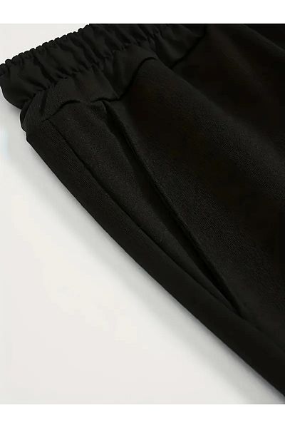 Mythologie Pandas T-Shirt Combed Cotton Shorts - Black Shorts T-Shirt Suit Printed Oversize Crew Neck