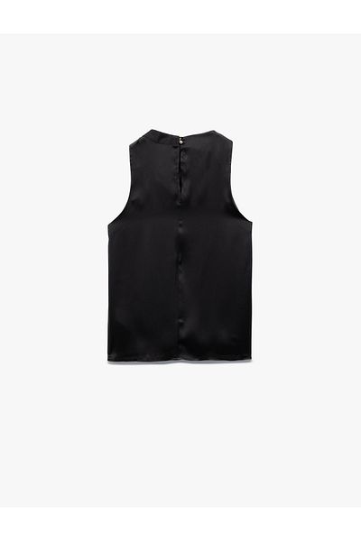 Koton New Season Crew Neck Sleeveless Satin Blouse with Drape Detail
