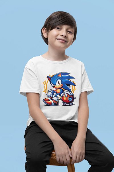 SEVBANO Tricou pentru copii unisex cu imprimare Sonic Design (vârsta 1-12)