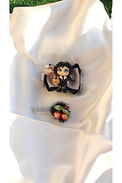 Fiyonka Handmade Creations Wednesday Addams Baby Girl Ribbon Buckle Set