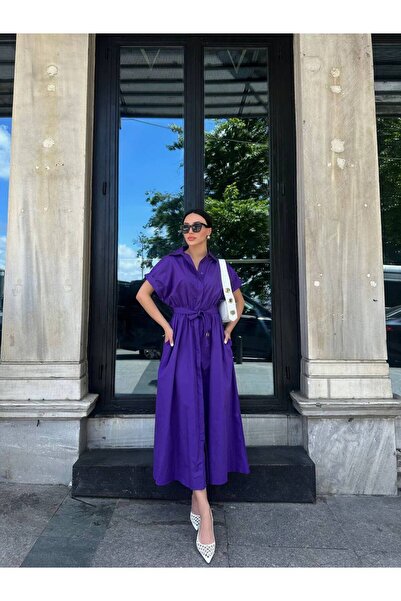 BOUQUET OF TULİP Kısa Kollu Kuşaklı Poplin Elbise