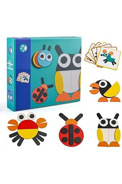 Other Animal-Shaped Puzzle, 29 Wooden Blocks, 20 Design Cards, Storage Bag, Fun Toy for Kids other