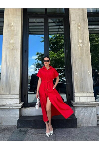 BOUQUET OF TULİP Kısa Kollu Kuşaklı Poplin Elbise