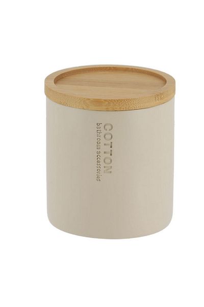 Tendance Polyresin Cotton Box with Bamboo Lid Beige and Brown