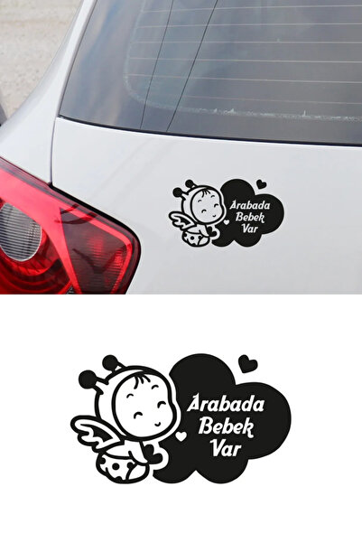 TSC Sevimli Arabada Bebek Var Yazısı Araba Oto Sticker Sİyah Renk Etiket