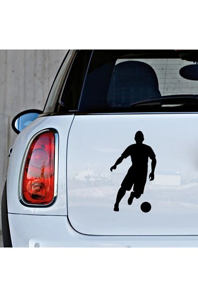 TSC Autocolant pentru mașină pentru jucător de fotbal care ține rapidul minge Culoare neagră 19CM