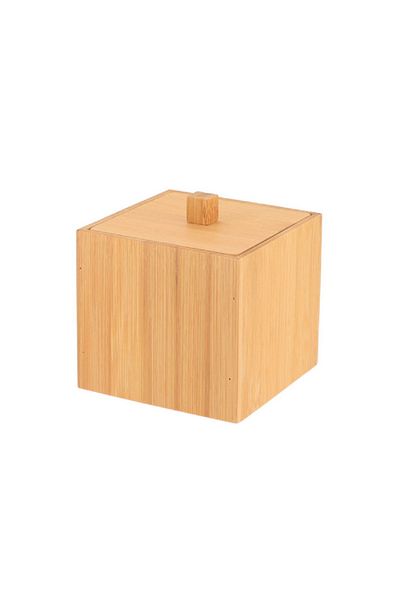 Tendance Square Shaped Natural Bamboo Cotton Box with Lid Brown