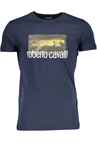 Roberto Cavalli Men's T-Shirt, Roberto Cavalli, Logo, Blue, XL