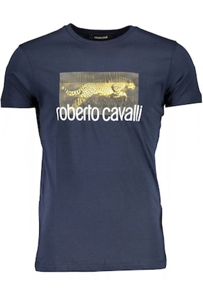 Roberto Cavalli Men's T-Shirt, Roberto Cavalli, Logo, Blue, XL