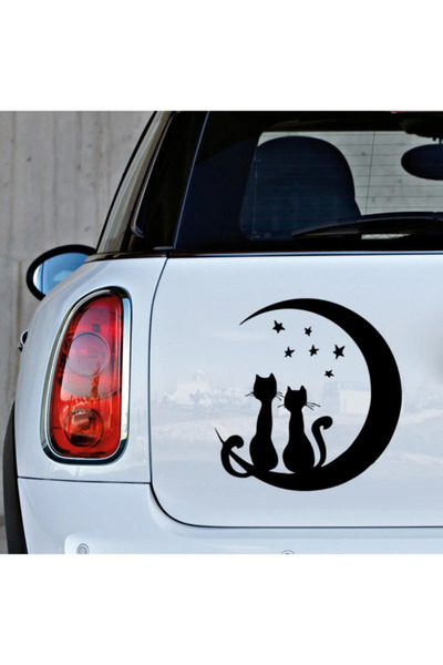 TSC 2Cute Cat Sitting on the Moon Auto Sticker Paste 20cm Black