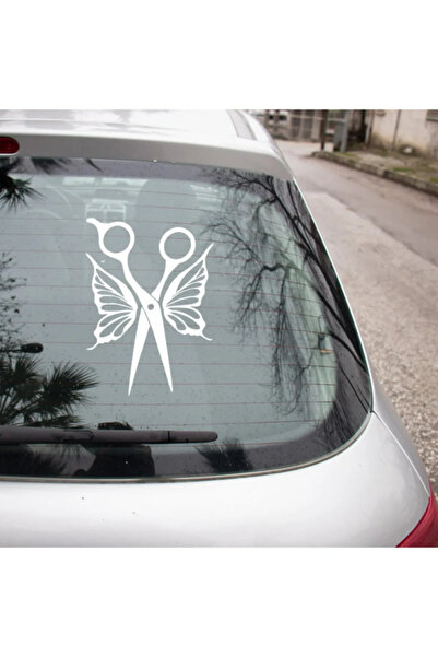 TSC ملصق مقص وملصق فراشة للحلاقين مقاس 25 سم باللون الأبيض