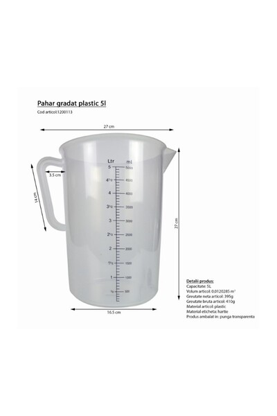 AzHome Graduated cup, Plastic, 5L