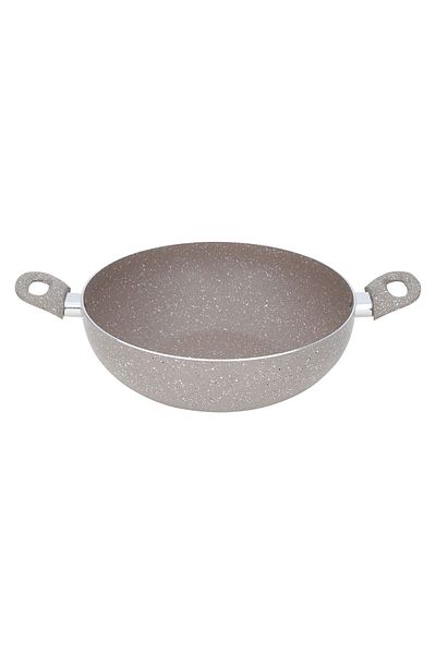 ROCKY Granite Rocky Deep Frying Pan, 24 cm, With Handles - Beige