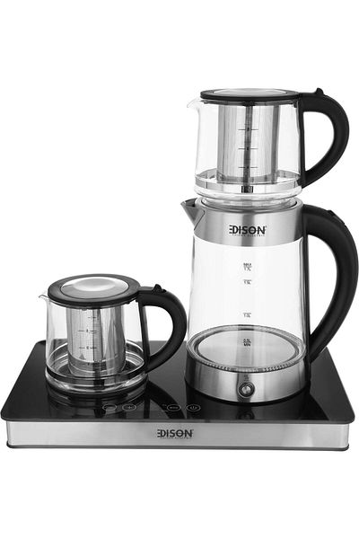 Edison Glass Electric Kettle Set, 2200W, 3 Pieces, WK-0815GT - Black