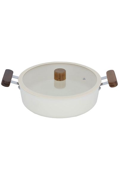 Tornado Ceramic Tornado Frying Pan, 26 cm, Wooden Handle - Beige