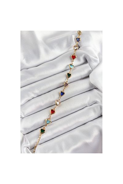 Skygo Brass Gold Color Mixed Color Heart Zircon Stone Women's Bracelet - Tj-Bb7053