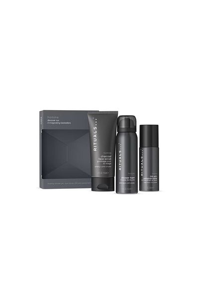 Rituals Set pentru bărbați – Exfoliant cu cărbune 70ml Spumă de duș 50ml Spray antiperspirant 24h 50ml