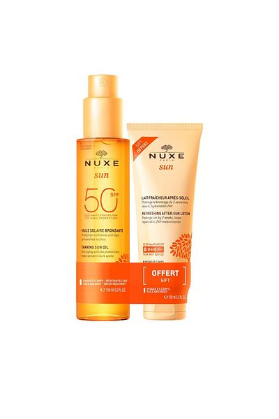 Nuxe Sun Package – Anti-aging Tanning Oil Spf 50, 150 ml Soothing After-sun Lotion, 100 ml