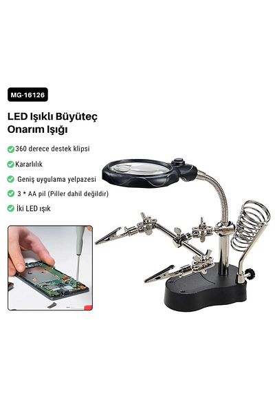 TAREZ Mg-16126 Magnifying Soldering Stand – with Led Light, 3.5X and 12X Eyepiece, Adjustable Clamp