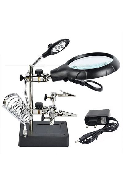 TAREZ Mg16129 Multifunctional Illuminated Magnifier – Solder Repair Stand with 5 Leds, 2.5X / 7.5X / 10X Zoom