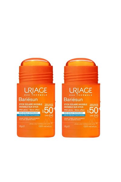 Uriage Pack of 2 x Invisible Stick for Sun Protection with SPF 50+ Bariesun, 18 g, Uriage