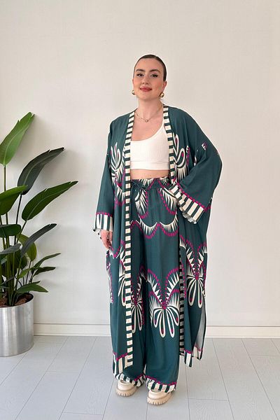 MaziButik Set Maxi Kimono Verde