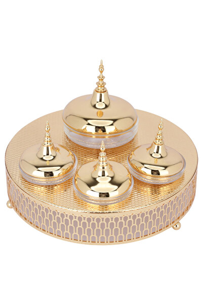 Alsaif Gallery Saif Gallery Luxury Steel Serving Set, 5 Pieces - Gold
