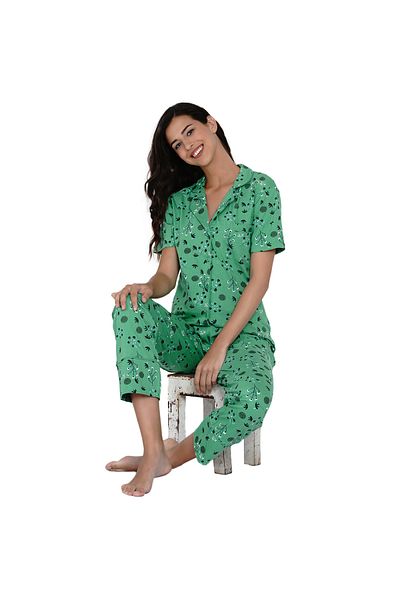 LAUREN SMITH Women's Pajama Set Half Sleeve Top with pants 2 Piece Sleepwear Cotton Ladies Soft Pjs Lounge Set