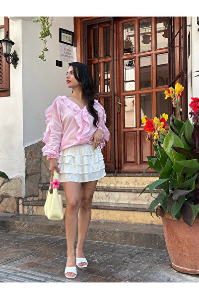 Kyra Studios Oversize Kesim Fırfır Muadil Gömlek 5030