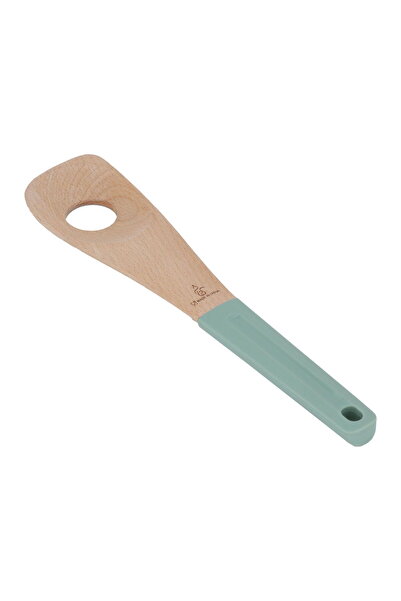Generic Al Saif Gallery wooden spoon, with a hole in a silicone handle - green