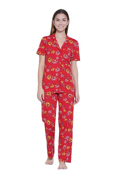 LAUREN SMITH Women's Pajama Set Half Sleeve Top with pants 2 Piece Sleepwear Cotton Ladies Soft Pjs Lounge Set